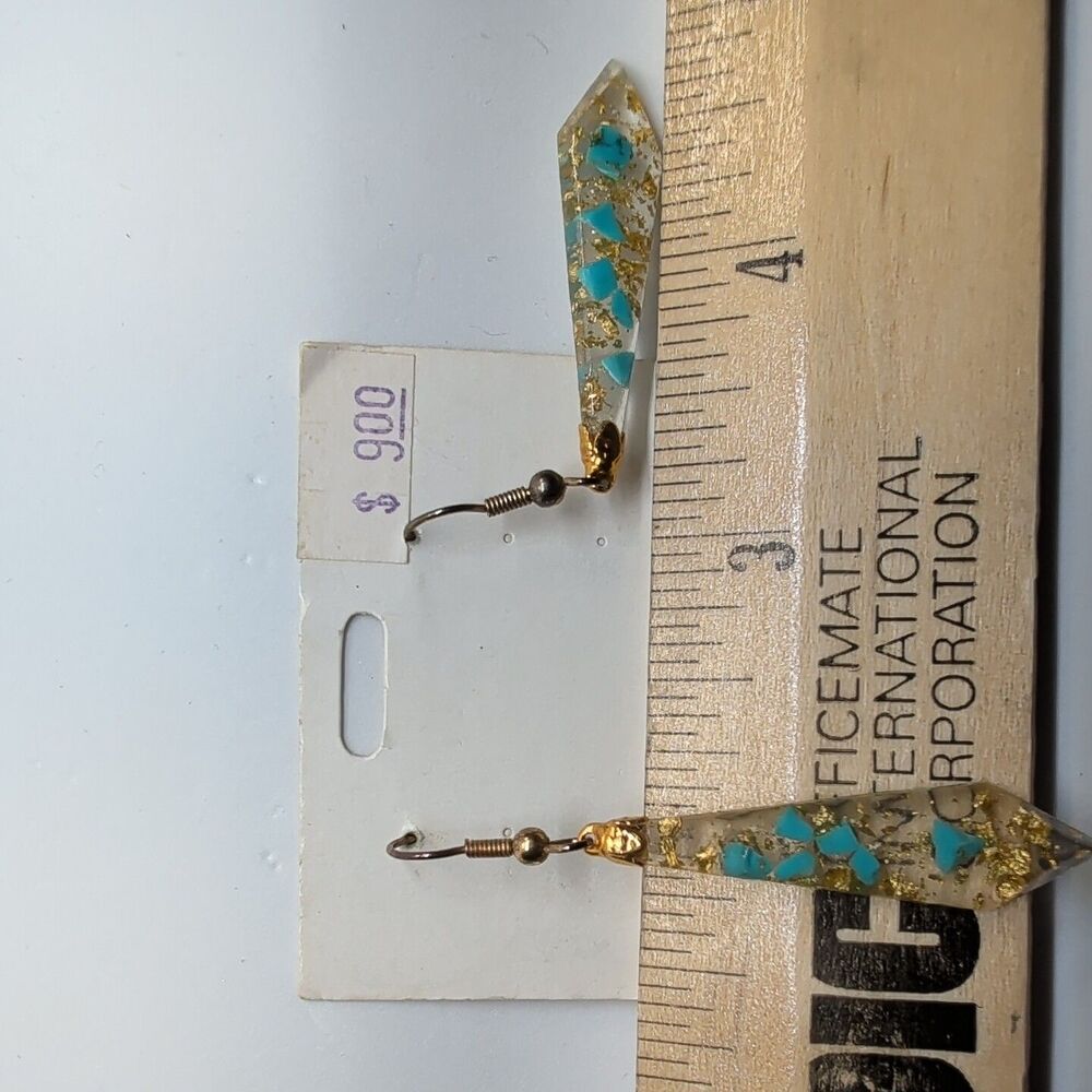 (3) Pair Pierced 23K Hammered Gold inside Dangle Earrings Arrowhead Blue Purple - Picture 3 of 15